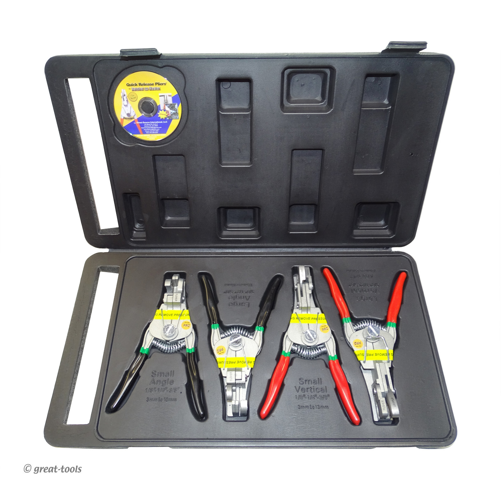 4-PC QUICK RELEASE PLIERS TOOL SET – hose, push lock fittings, fuel filter, PVC