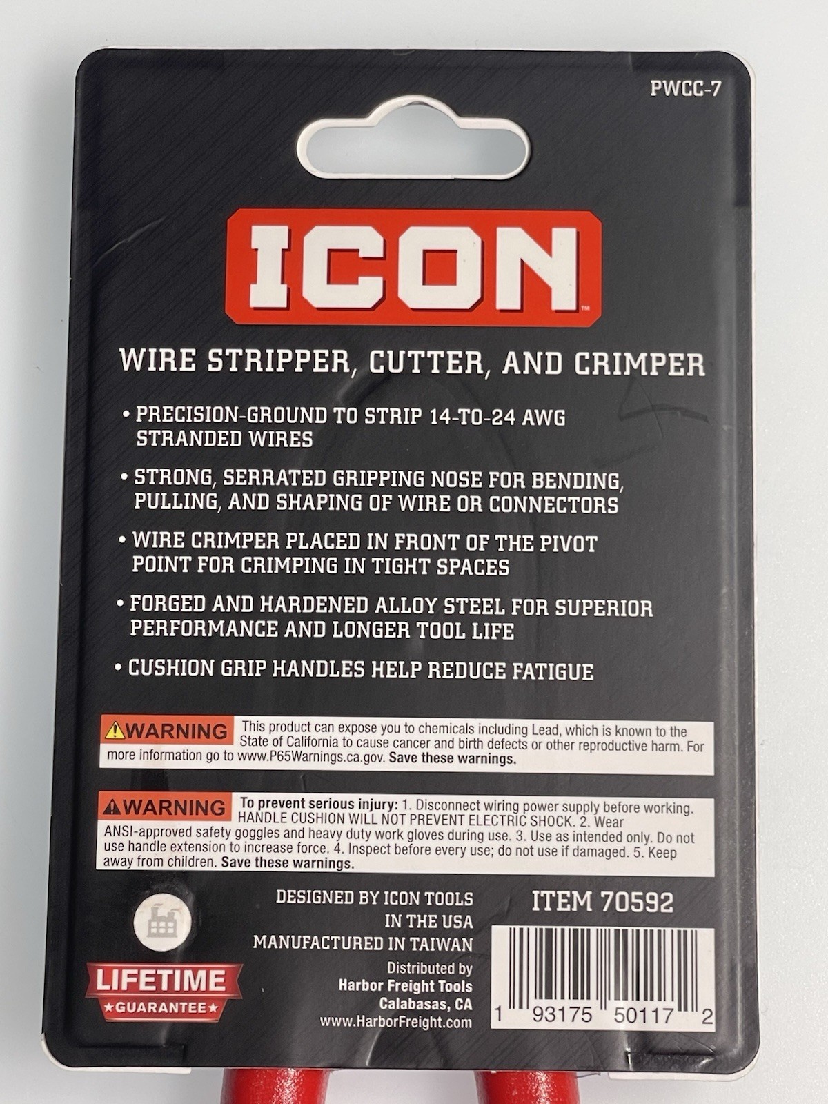 ICON 7″ Inch Wire Stripper Cutter Crimper Pliers PWCC-7