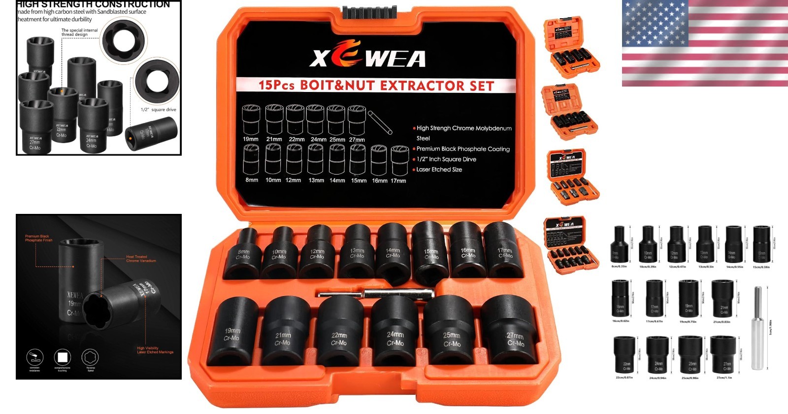 Lug Nut Removal Tool Set, 15-Piece
