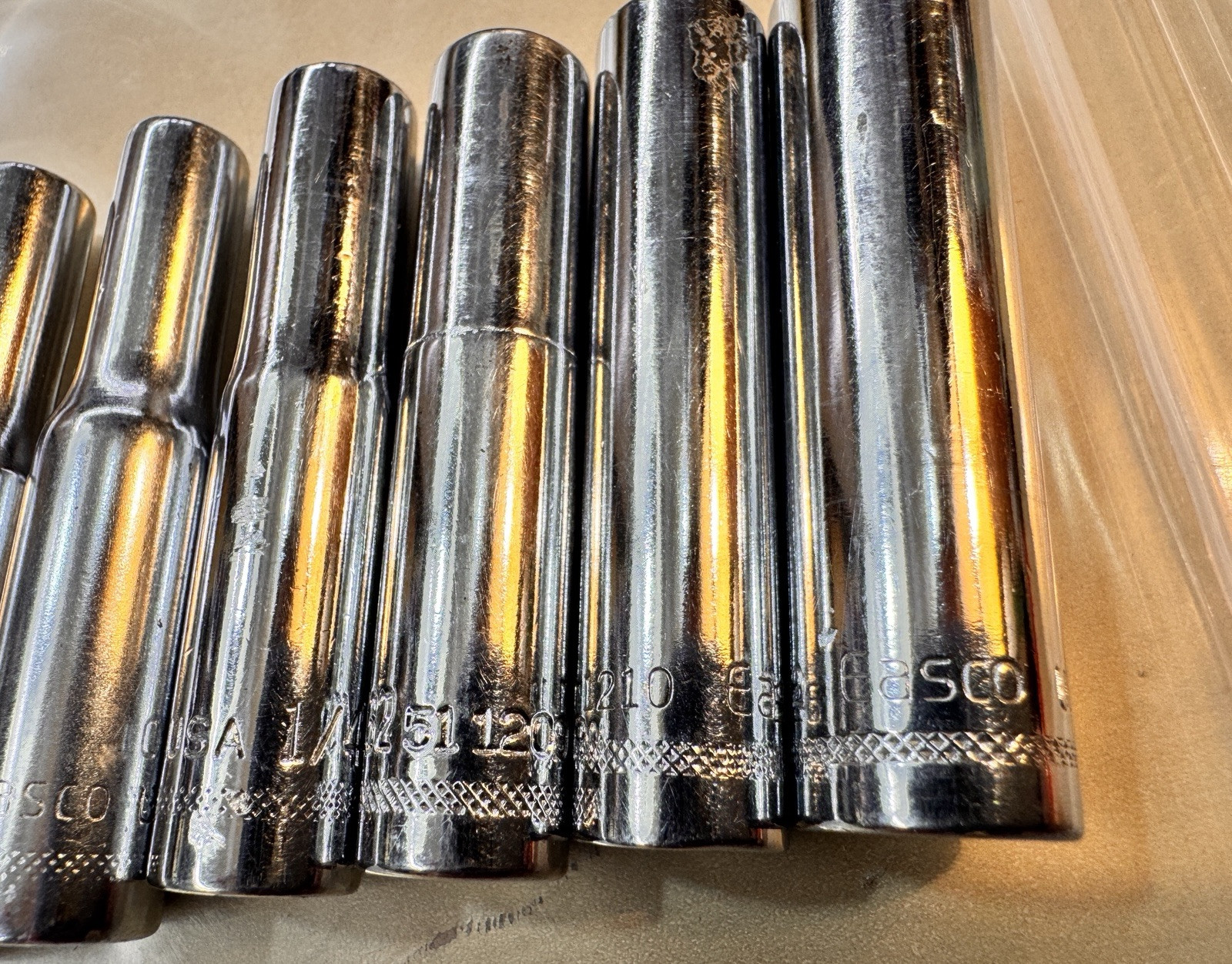 EASCO 51 SAE 6 Point Deep Well 1/4″ Drive Socket Lot / Set USA 1209 1210 1212
