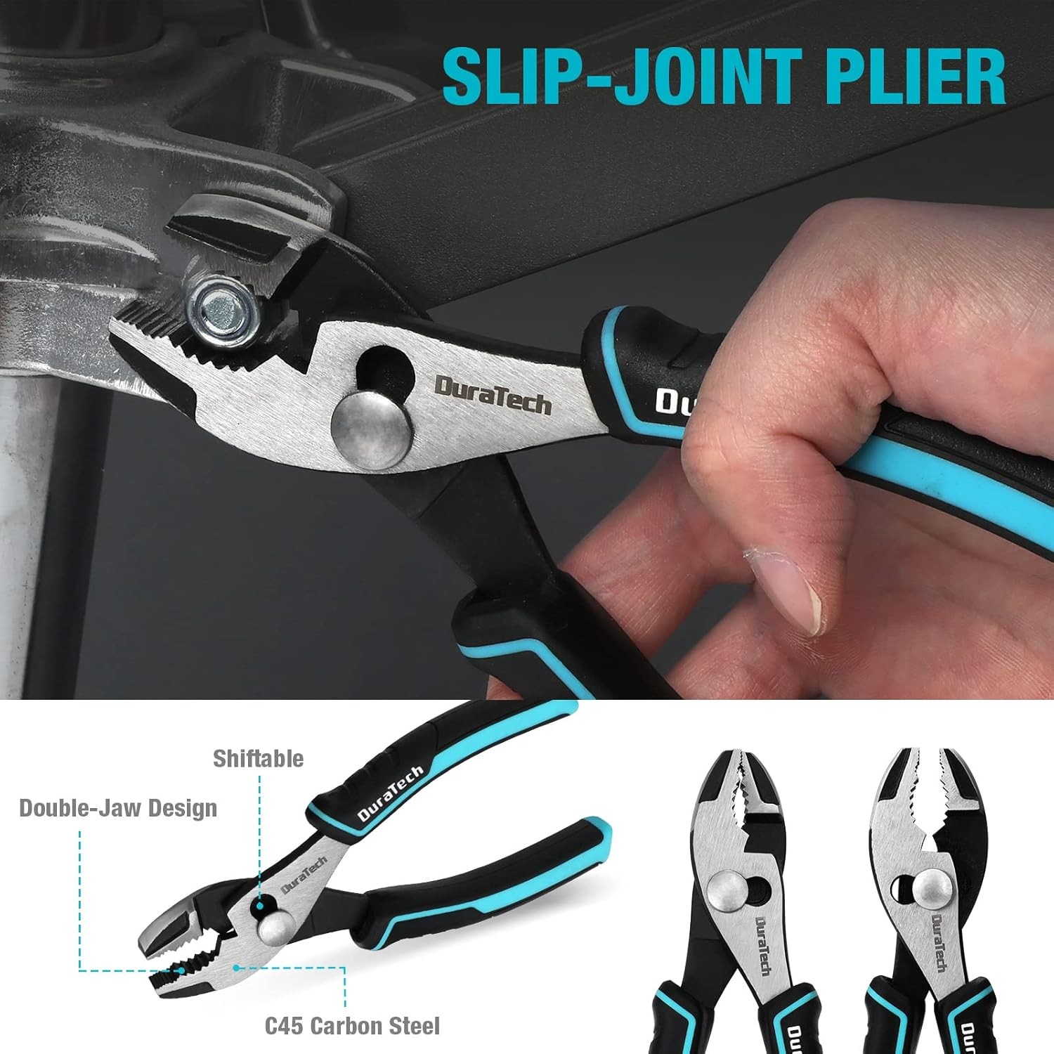 DURATECH 5-Piece Cr-Ni Pliers Set, 6″ Long Nose, Slip Silver, Blue, Black