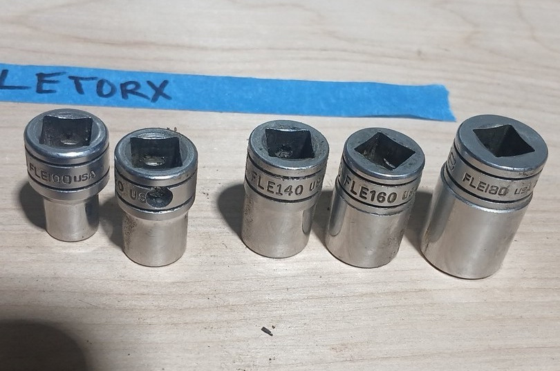 Snap On 5 Piece FLE 3/8” Chrome Inverted Torx Sockets – E10,E12,E14,E16,E18