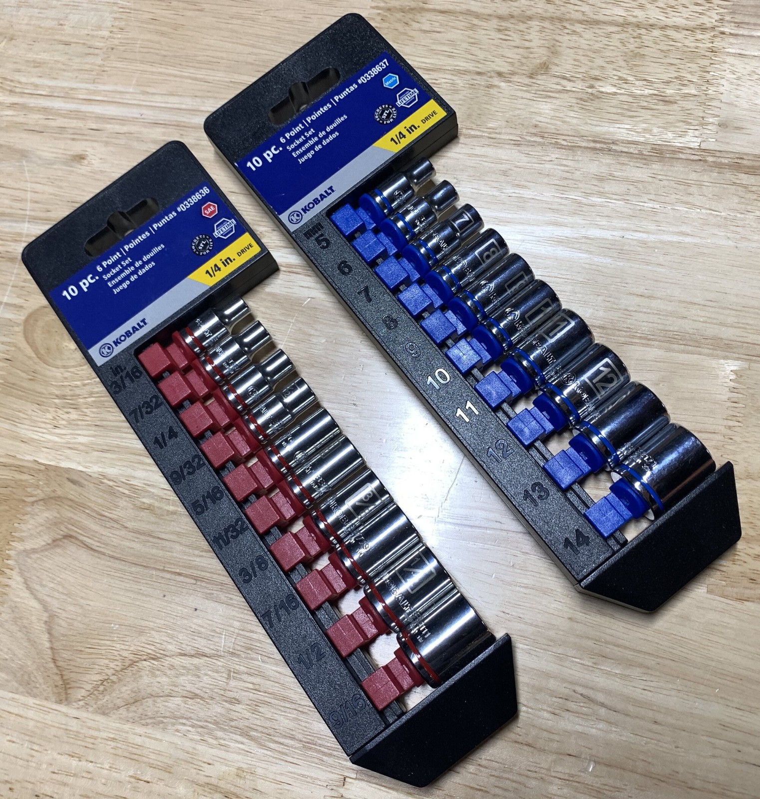 2 New Old Stock Kobalt 1/4″ Drive Socket Sets Metric & SAE 10-piece 6-point