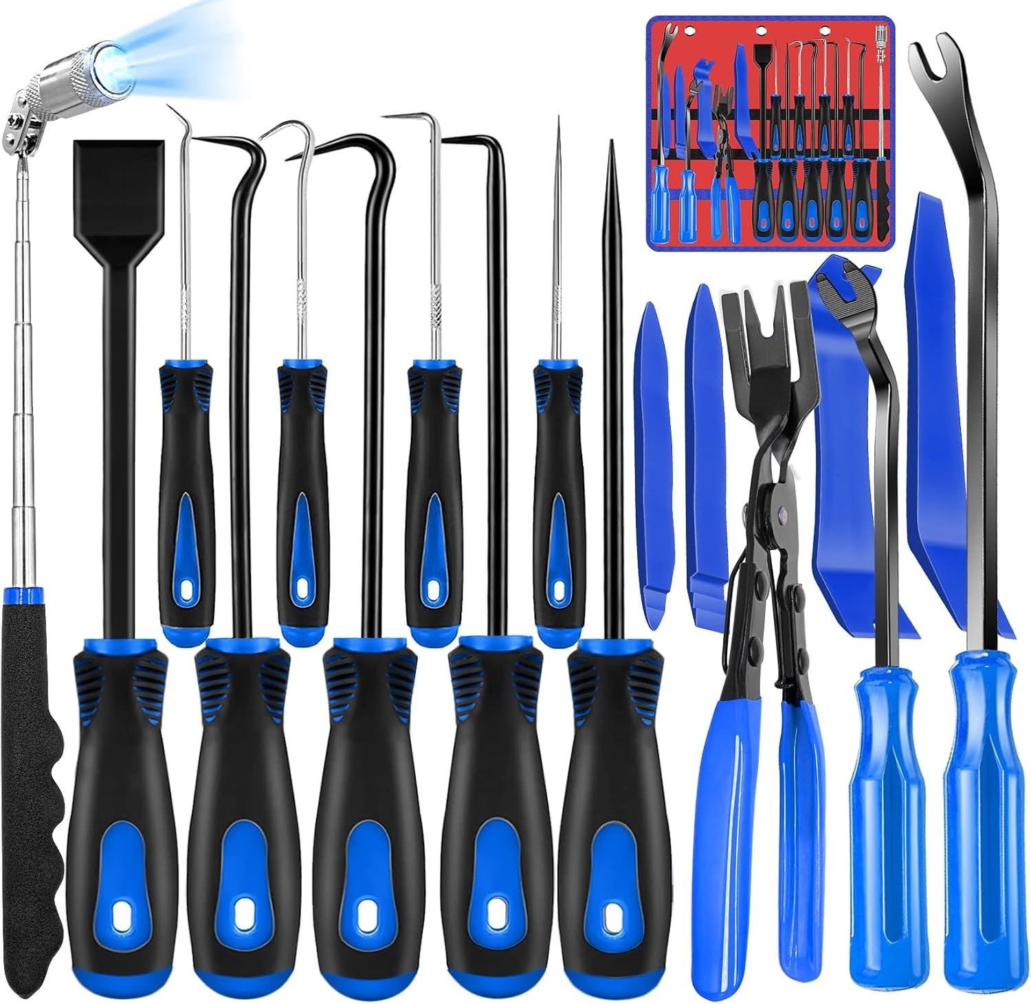 Durable 17-Piece Hook and Pick Tool Kit – Telescoping Pickup & Scraper Included