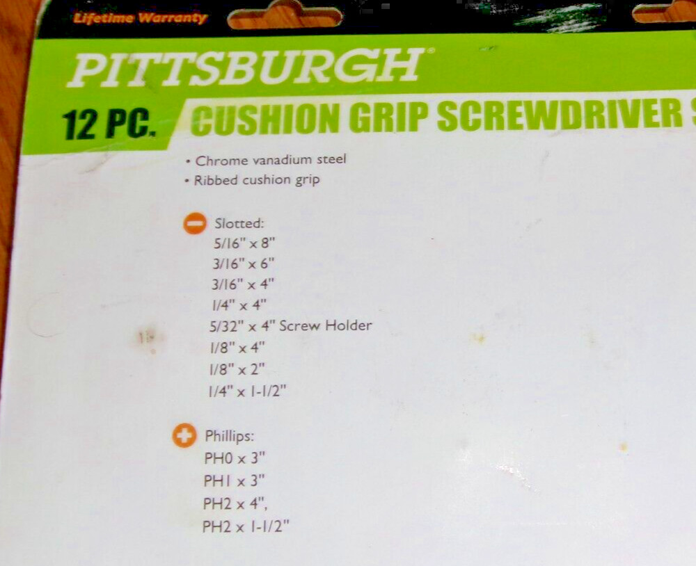 Set of (12) Pittsburgh Cushion Grip Screwdrivers with Magnetic Tips 61344 New