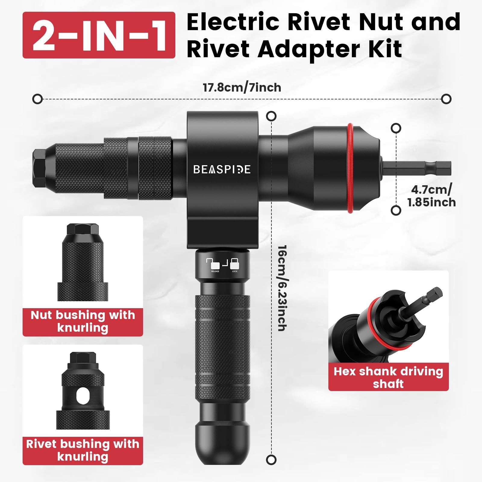 Beaspire Rivet Nut Tool Kit for Drill, 2-in-1 Cordless Gun Adapter