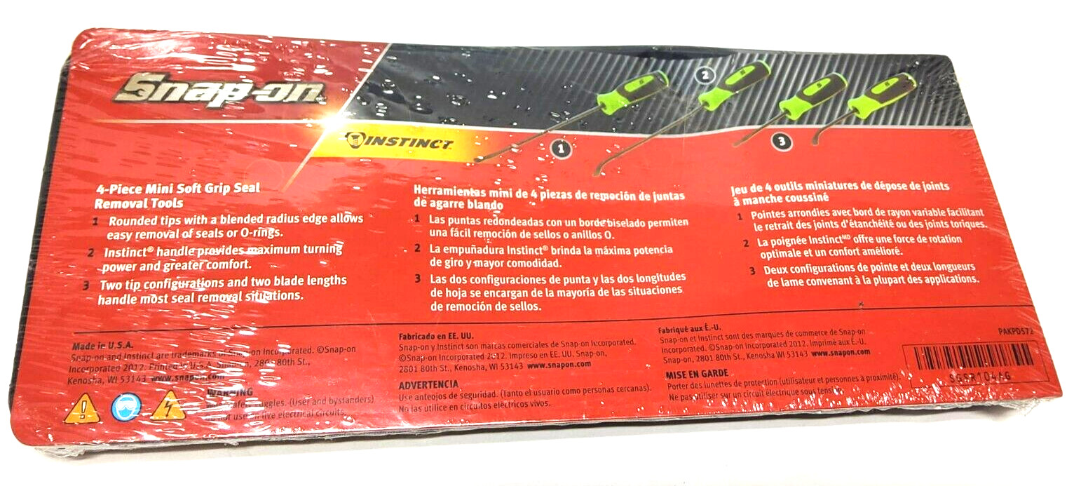New Snap-on™ SGSR104AG 4-piece Instinct® Soft Grip Seal Removal Tool Set Green