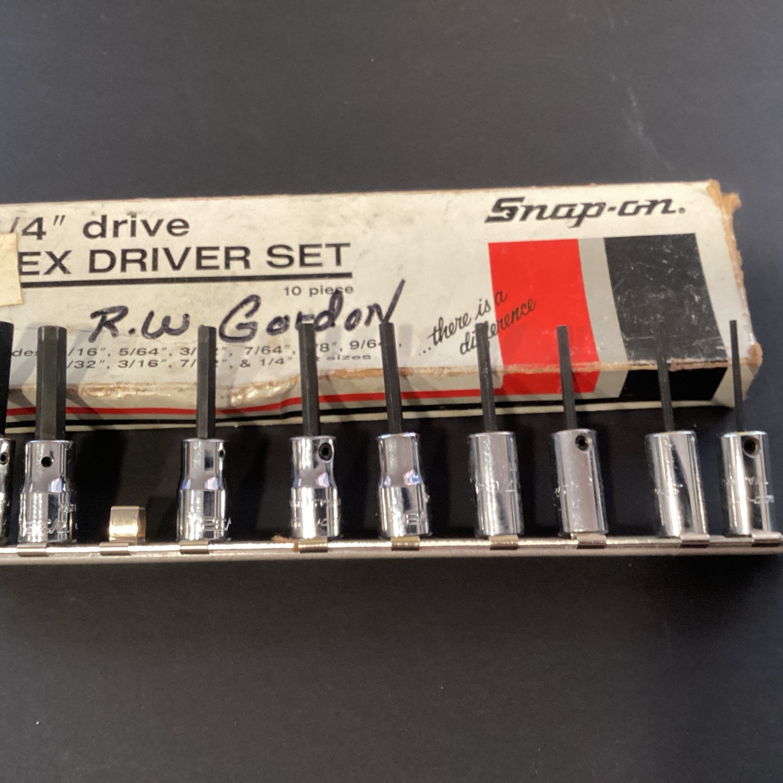 SNAP-ON 1/4″ DRIVE 10pc SAE HEX DRIVER BIT SOCKET SET 1/16″-1/4″ MISSING 3/16”