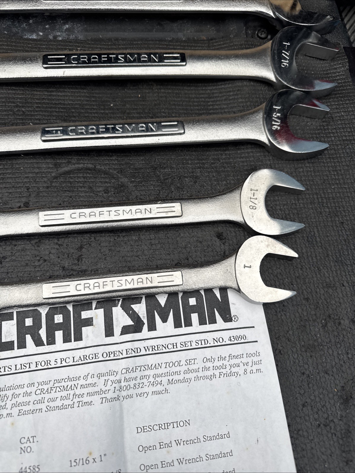 Sears Craftsman USA Nos Catalog only Double Open End Wrench Set 43090 5pc Jumbo