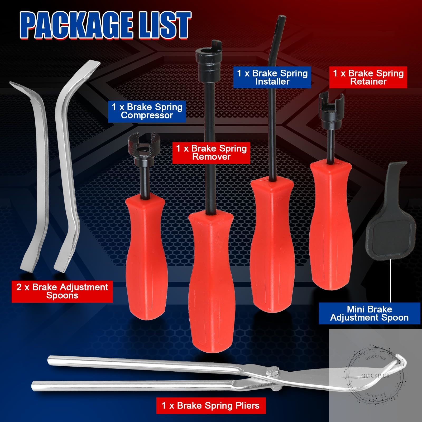 8PCS Drum Brake Tool Kit Brake Spoon Set with Drum Brake Spring Pliers, Brake Sp