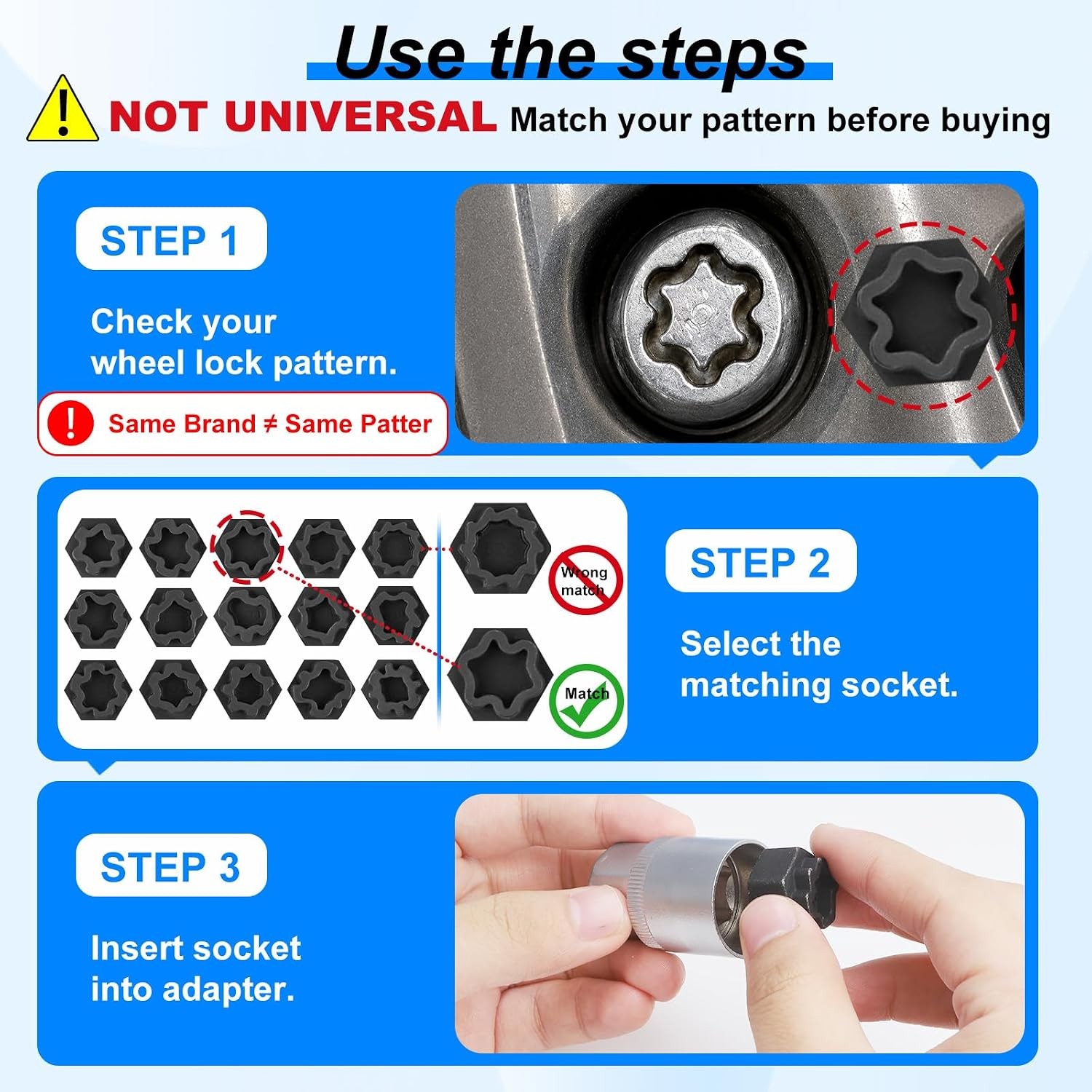 22PCS Locking Lug Nut Key Set Wheel Lock Removal Kit 521-540 Pattern