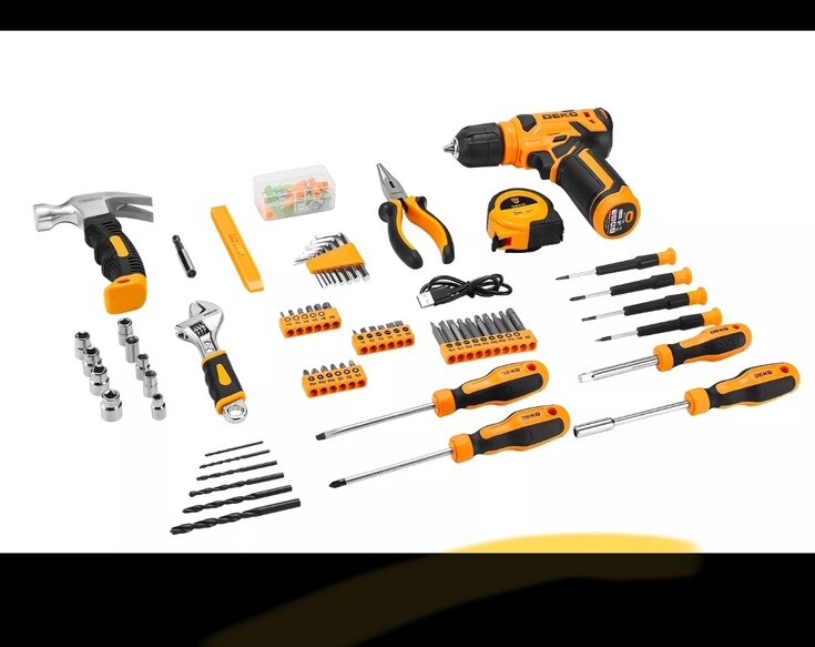 DEKO 126Pcs Hand Tool Kit DIY Household Tool Set 8V Screwdriver Cordless Drill