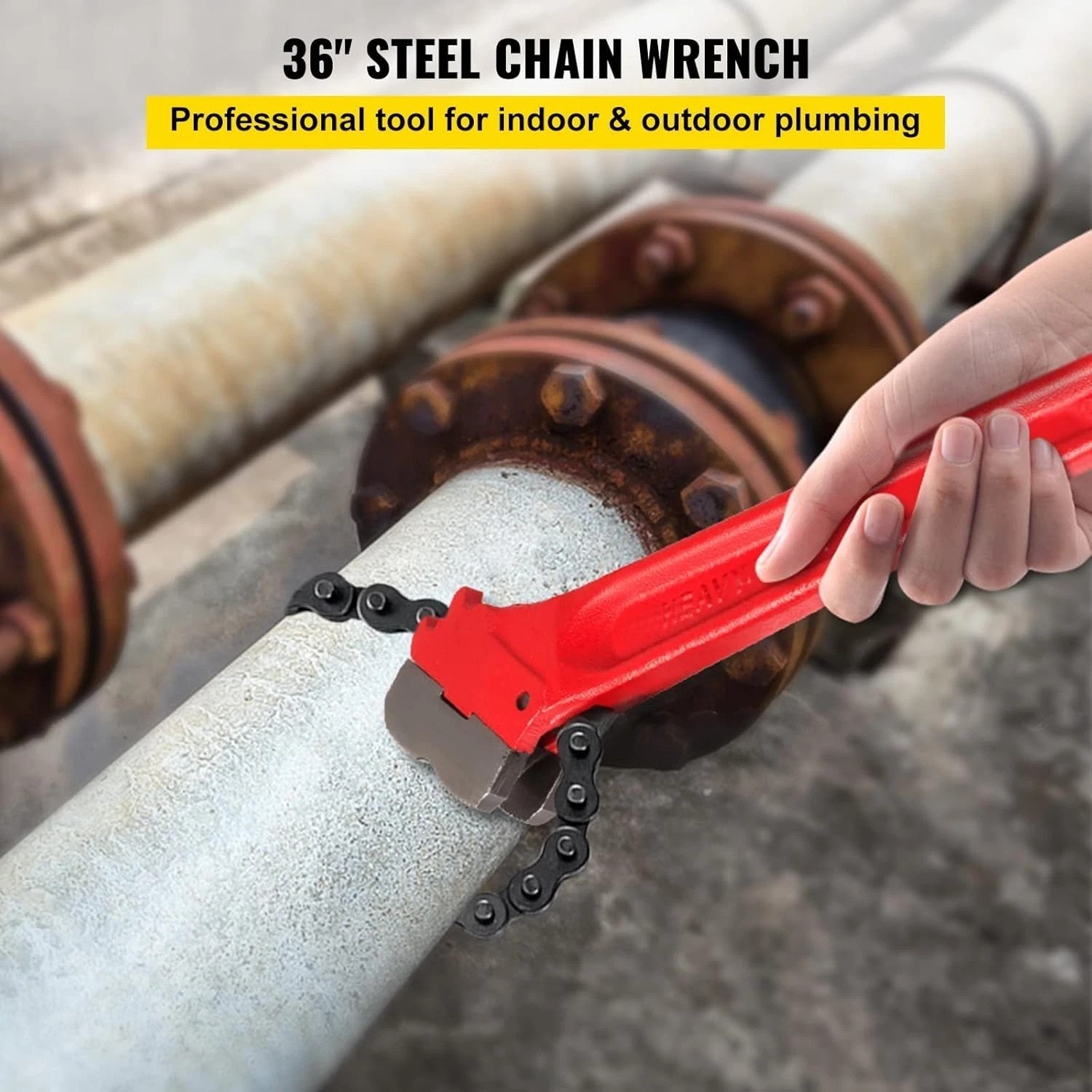 Professional 36″ Oil Filter Chain Wrench, Ergonomic, Powder Coated, Durable
