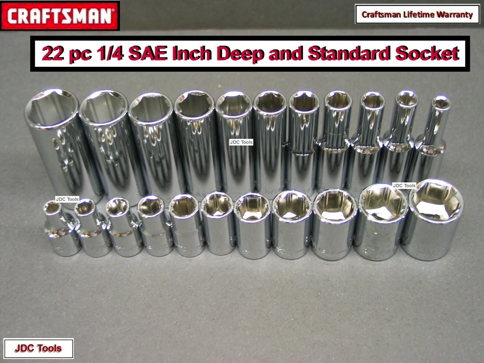 CRAFTSMAN TOOLS 22 pc Standard Deep 1/4 SAE 6pt ratchet wrench socket set 21 20
