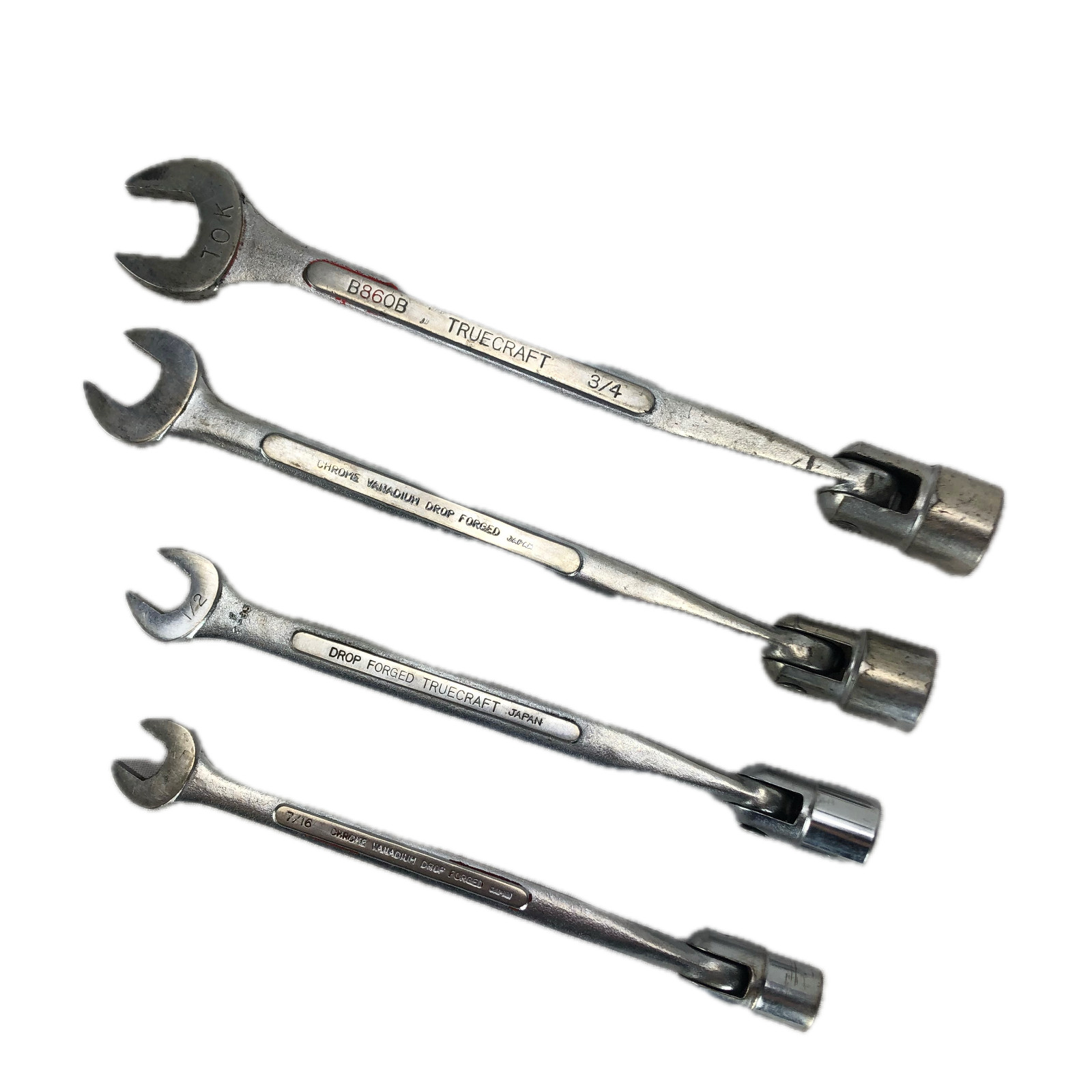 Truecraft Japan 4-Pc SAE Flex Socket Wrench Set 3/4 5/8 1/2 7/16 Chrome Vanadium