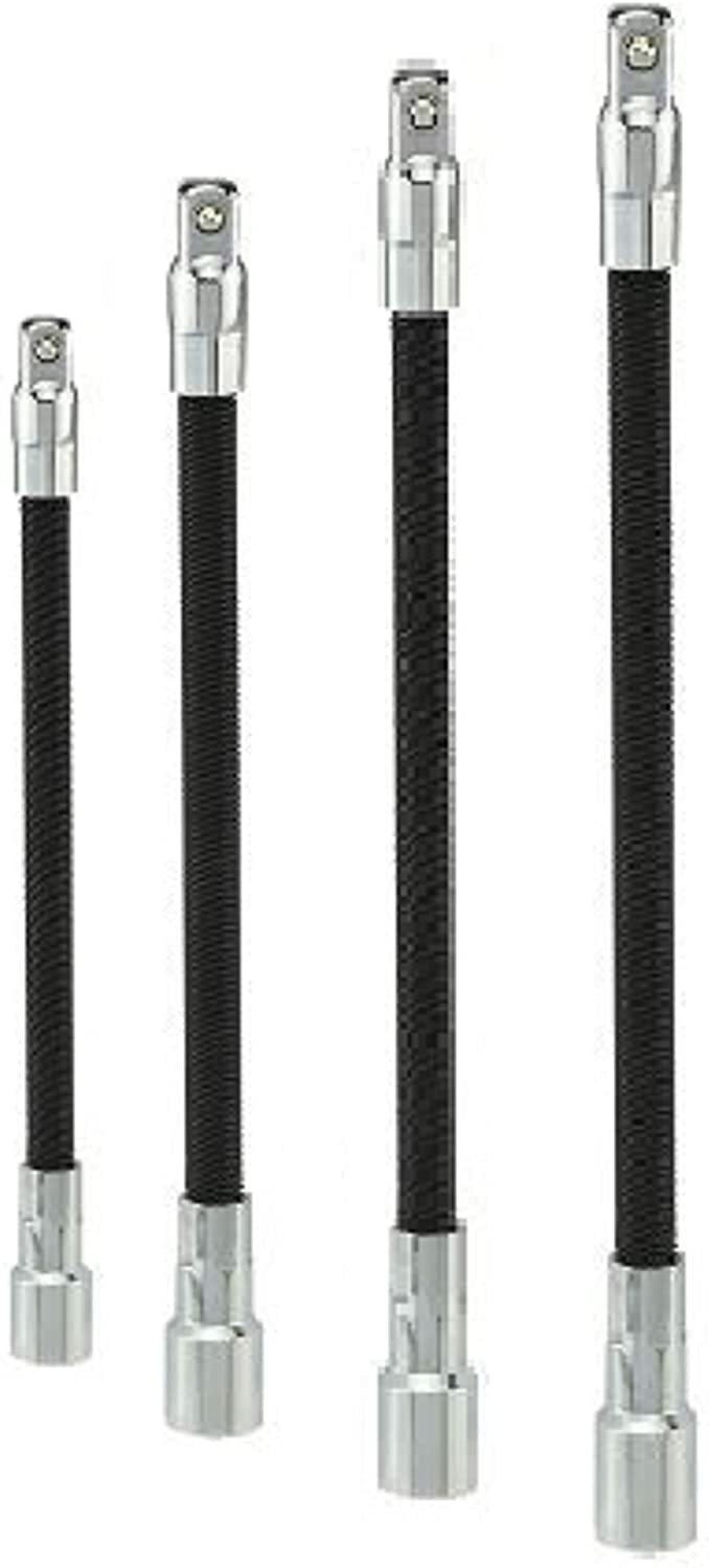 4pc 1/4″ & 3/8″ DR. Flexible Socket Extension Bar Set 6″ 8″ 10″ 12″ Ratchet Flex