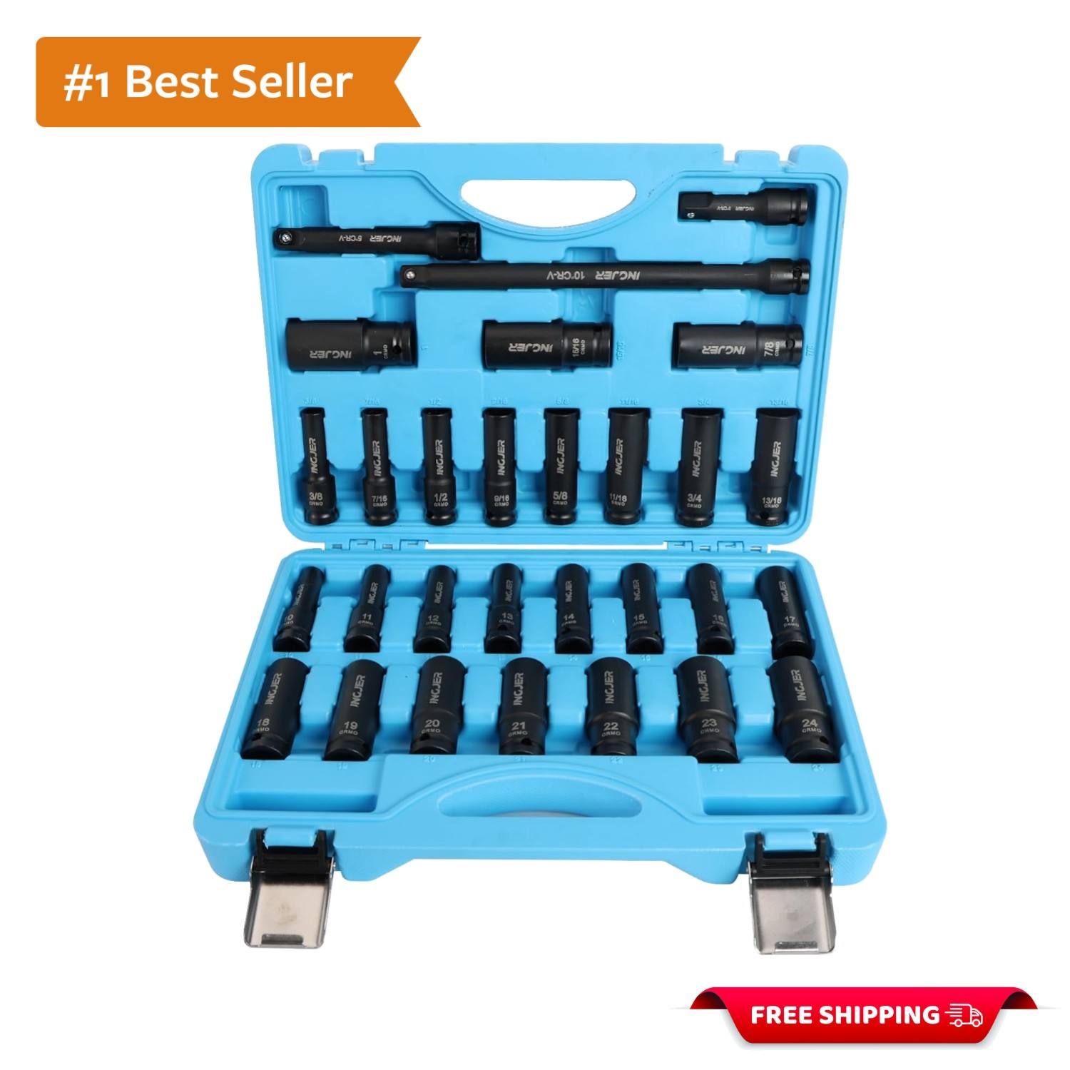 CR-MO Steel 29PCS Impact Socket Set with Universal Joint & Case – Reliable