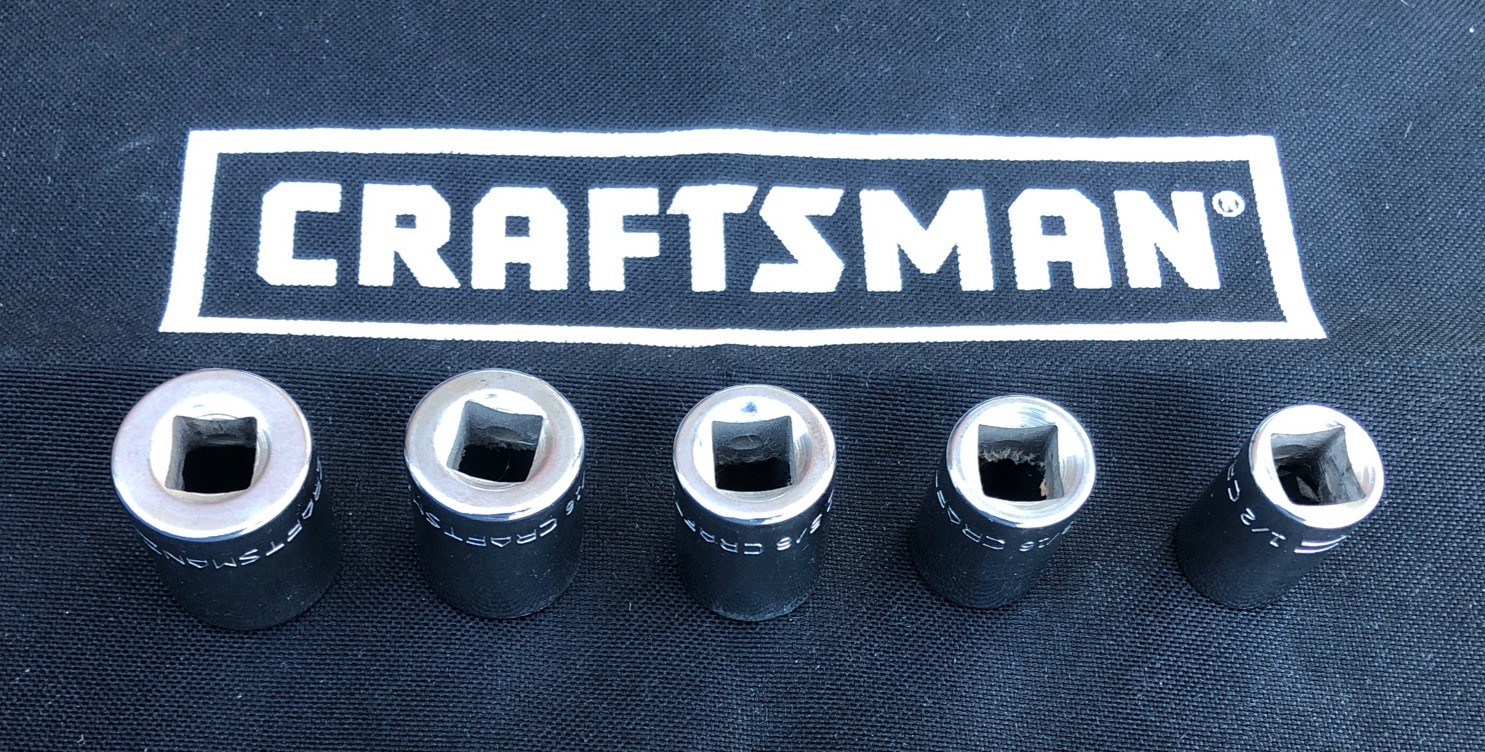 5 VINTAGE CRAFTSMAN =V= SERIES 1/2 INCH DRIVE 8-POINT DOUBLE SQUARE SOCKETS