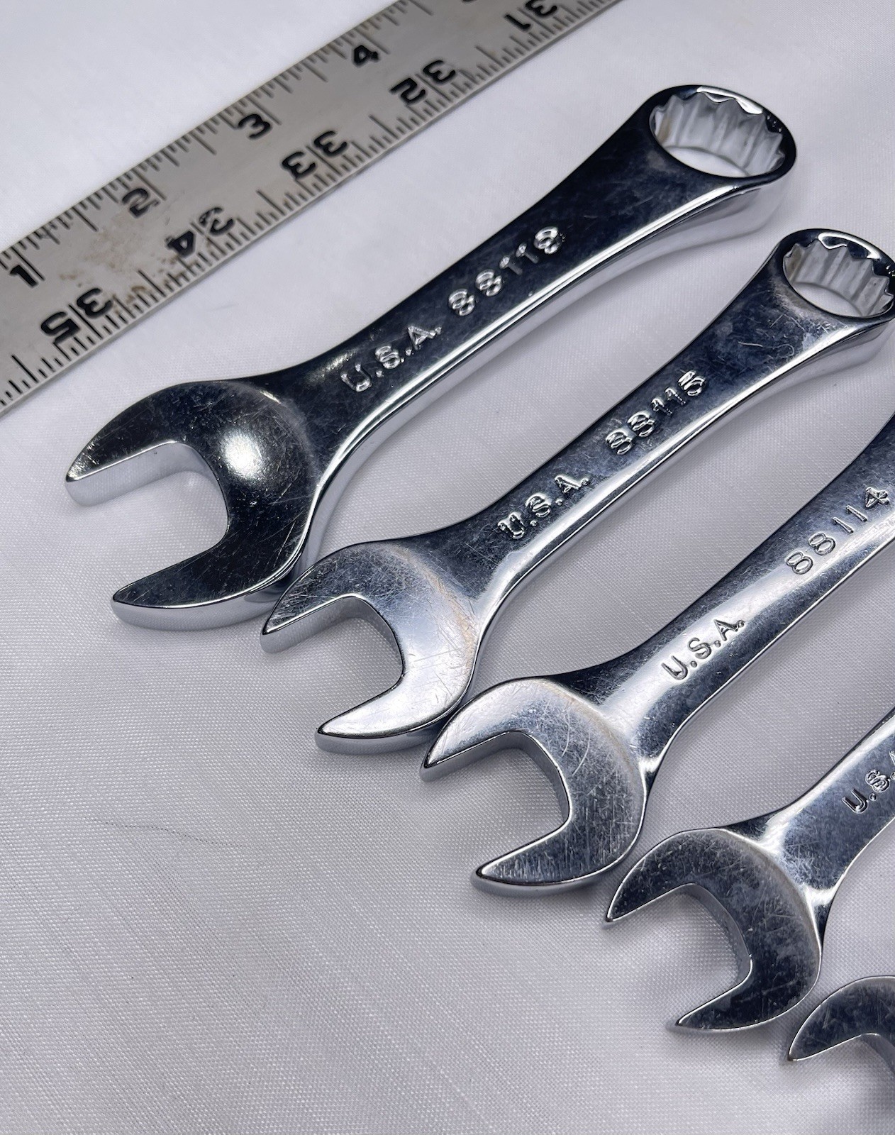 S-K Stubby Metric Combo Wrench Set of 6 Polished USA SK 11mm – 15mm, 19mm Clean