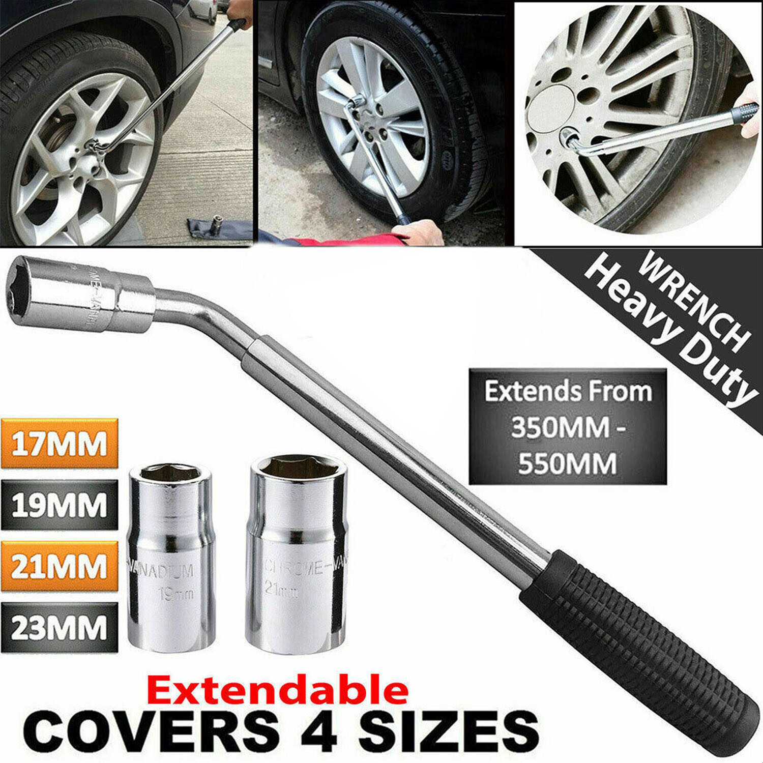 Wheel Lug Wrench Standard Sockets Telescoping Extendable Car Tire Nut Tool 4size