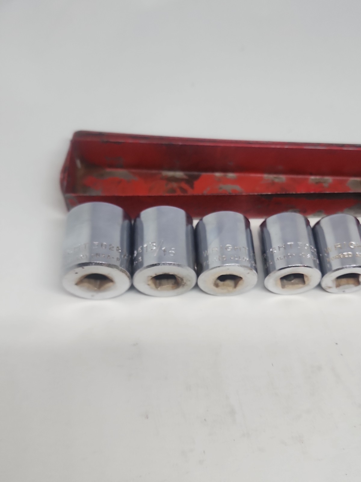 Vtg Wright 3/8″ Drive SAE 11 Piece 6pt Socket Set 1/4″ to 7/8″ – USA