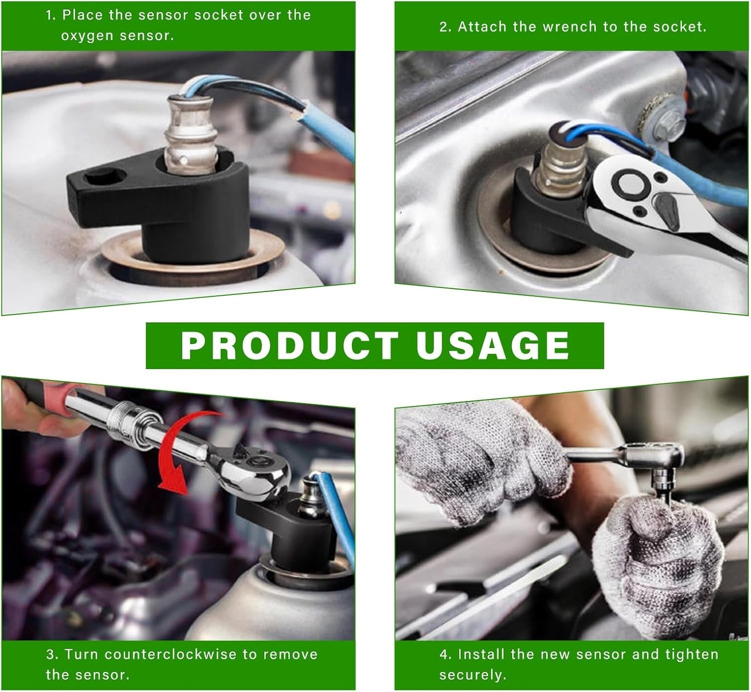 7/8 Inch and 22mm Offset Oxygen Sensor Socket Wrench Removal Tool 3/8 Inch Drive