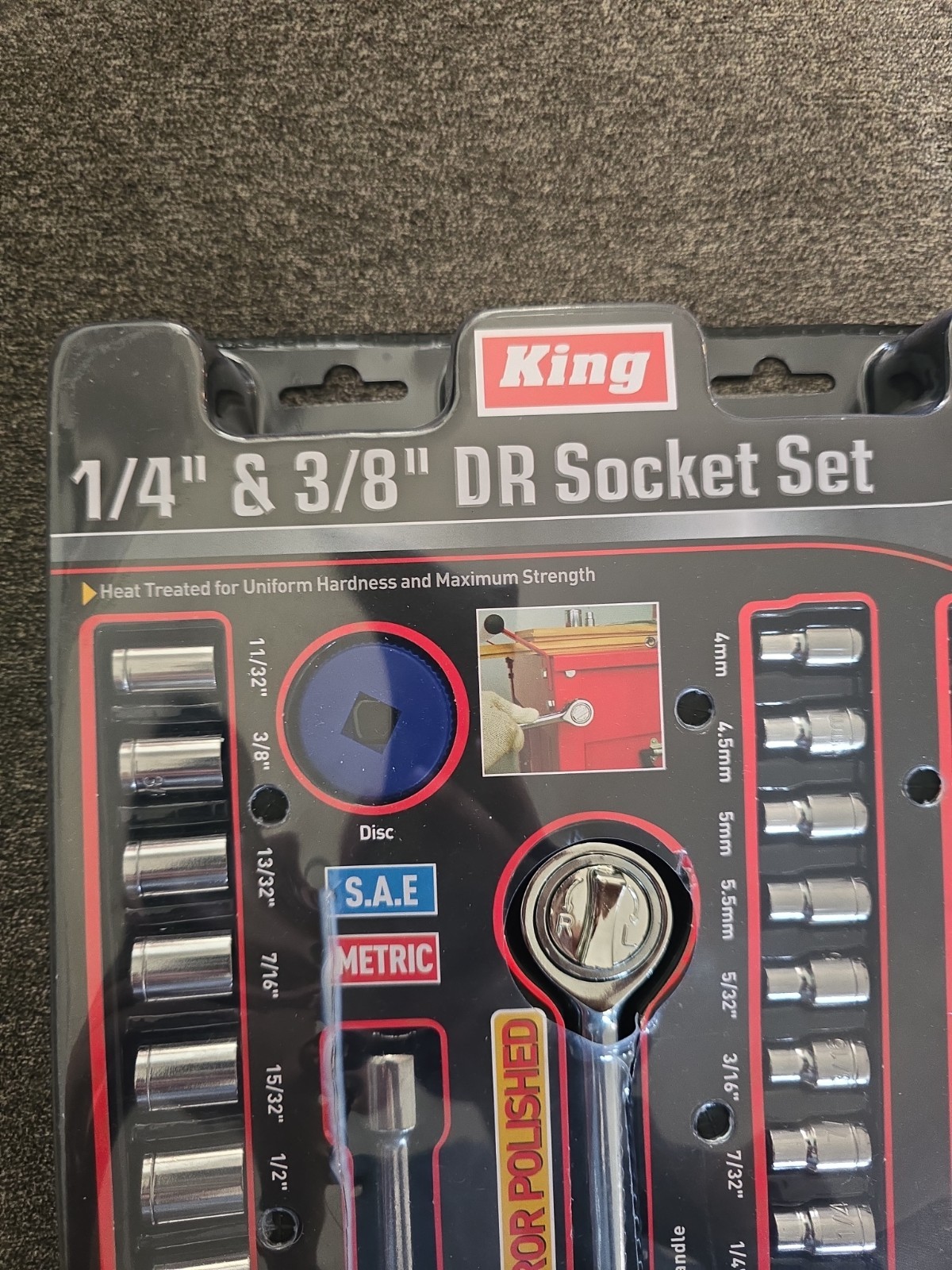 40-piece King Tools socket set featuring both 1/4″ and 3/8″ drive sizes.
