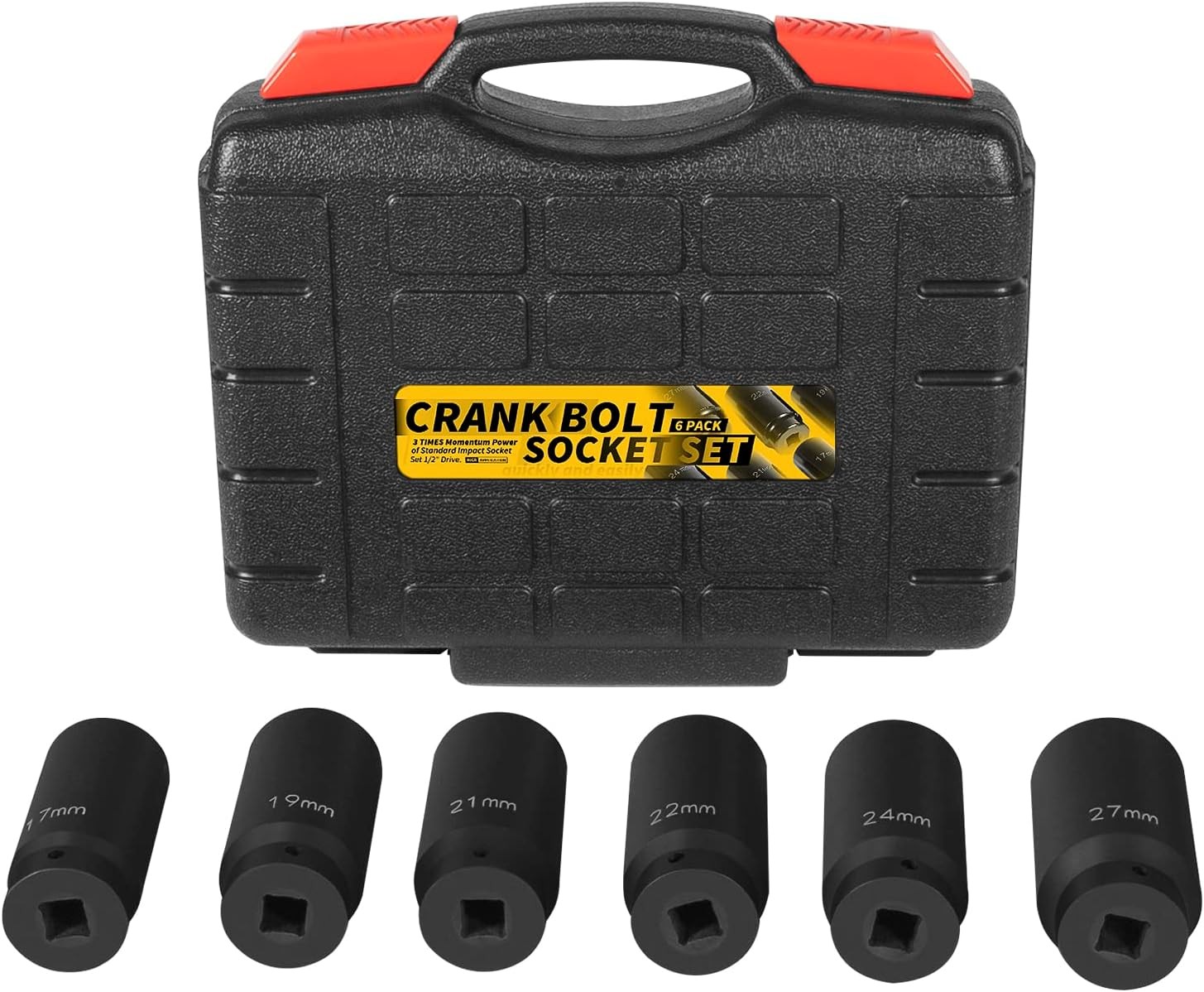6 PACK 1/2″ CRANK BOLT SOCKET SET,17MM, 19MM, 21MM, 22MM, 24MM 27MM