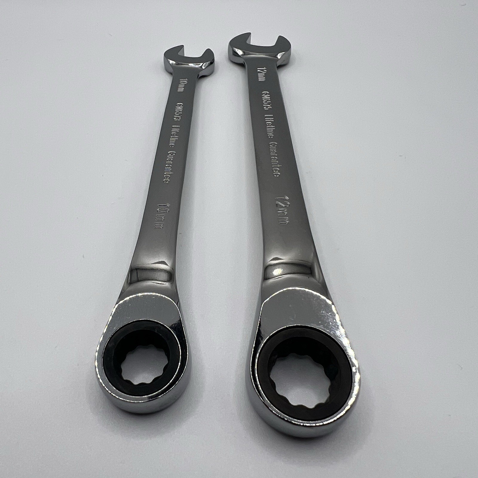 Power Torque 2pc Reversible Ratcheting Combination Wrench Set Metric 10mm 12mm