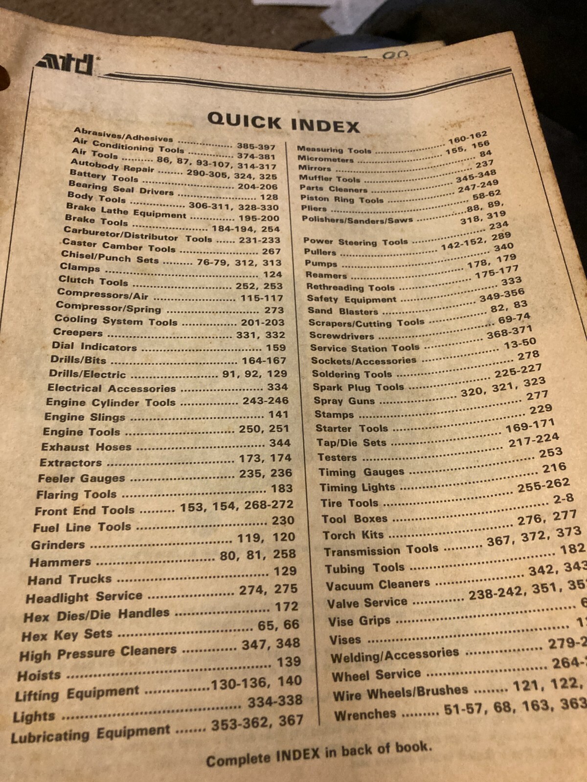 ATD Tool EQUIPMENT CATALOG 1987 STANDARD & SPECIAL