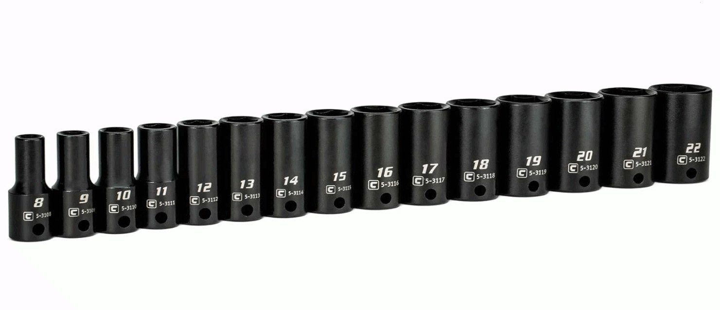 3/8 in. Drive Semi-Deep Impact Sockets Set, Metric, 8 to 22 mm, 15-Piece