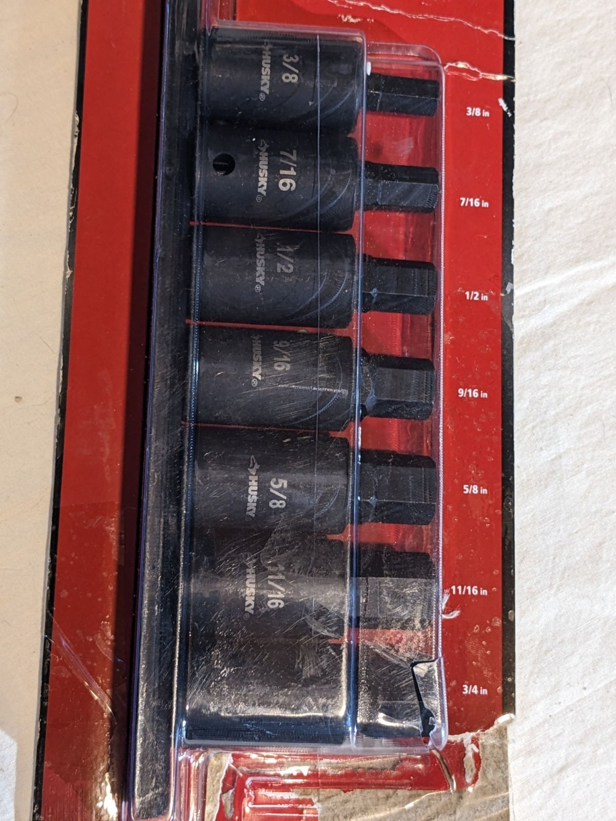 Husky 1/2 In. Drive Hex Bit Impact Socket Set SAE 7-Pieces with Rail 3/8 to 3/4