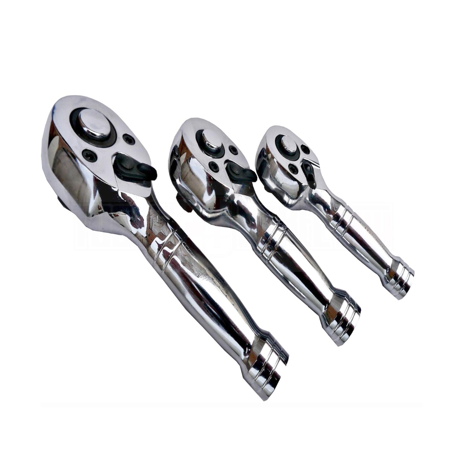 STUBBY RATCHET HANDLE SET 1/4″ 3/8″ 1/2″ DRIVE SHORT SOCKET WRENCHES 3PC