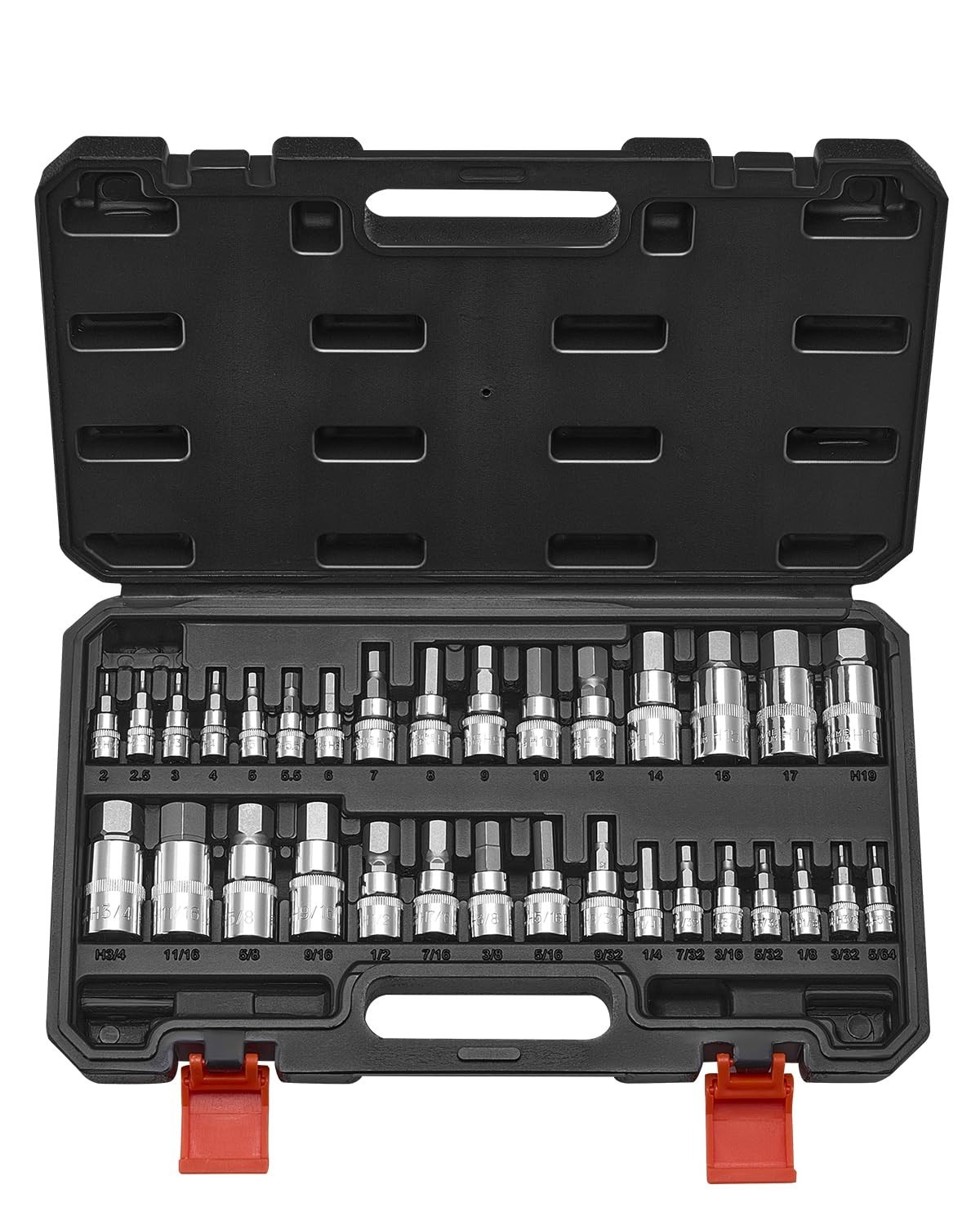 32-Piece Hex Bit Socket Set – S2 Alloy & Cr-V Steel, SAE/Metric, 1/4″, 3/8″, 1/2