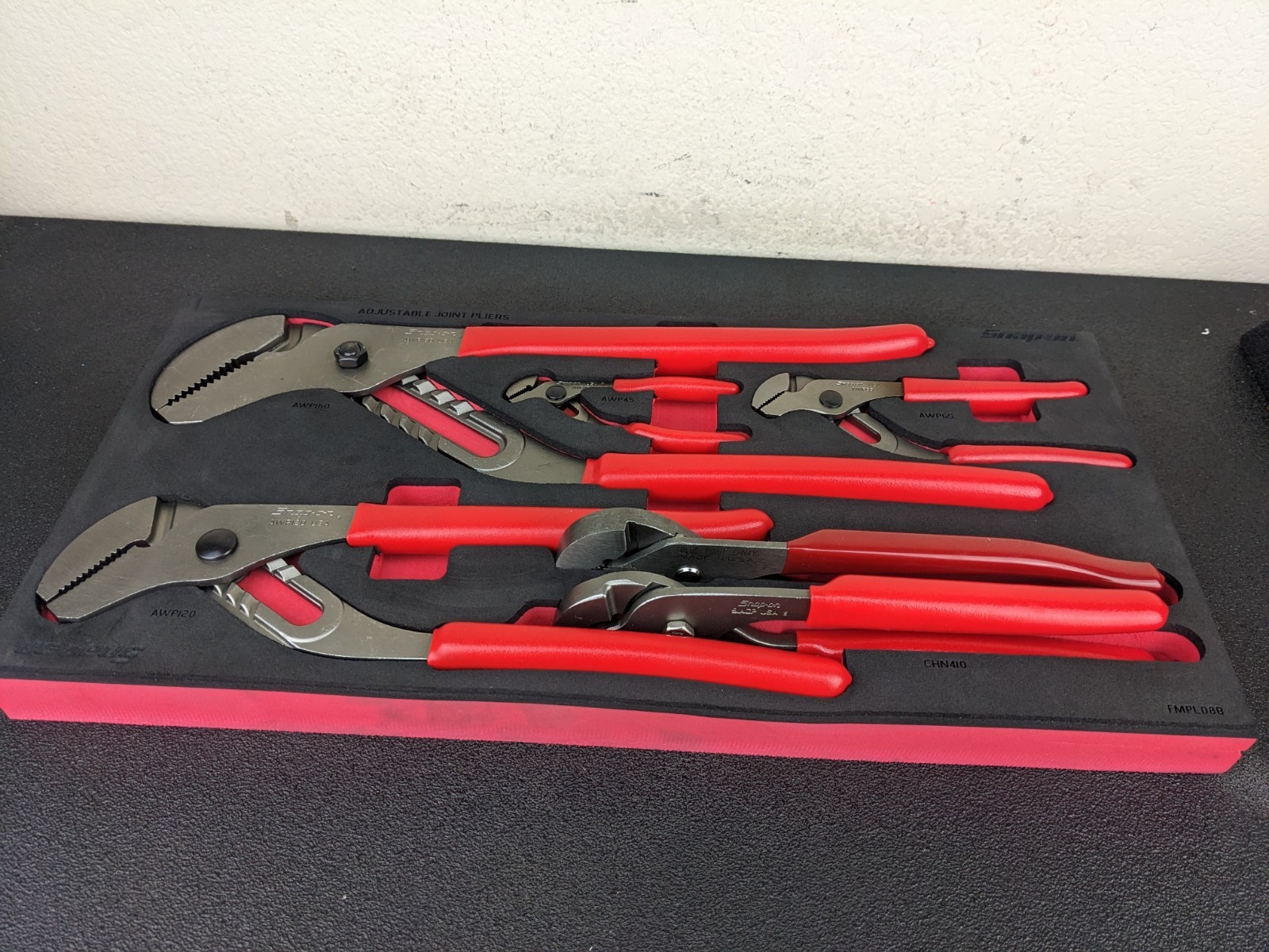 #bp054 Snap-on Tools USA NEW RED Adjustable Joint Pliers Foam Set PLAJ600FR
