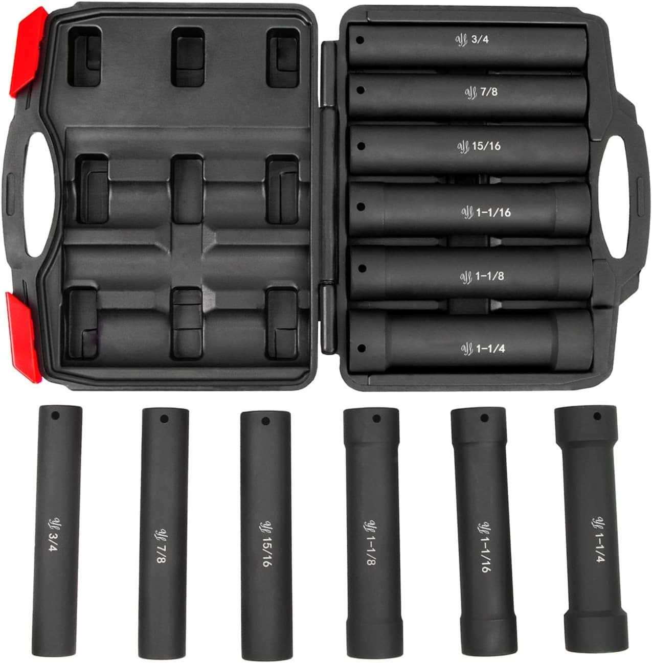 6Pcs 1/2″ Drive Extended Length Impact Socket Set, SAE Unit Sizes 3/4″ to 1-1/4″