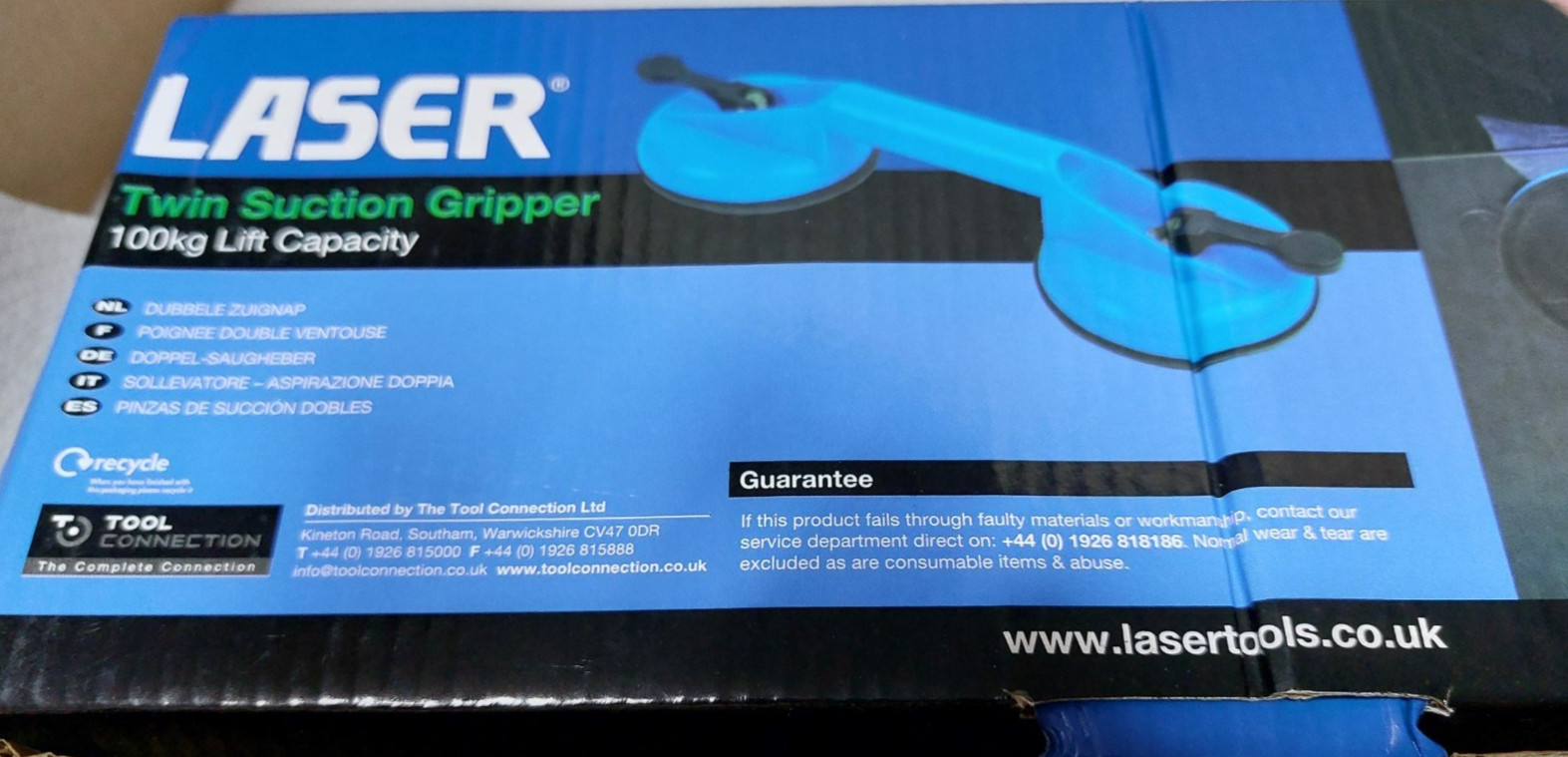 Laser Twin Suction Gripper Glass Lifter 100kg Capacity 12cm Cups Dent Puller Too