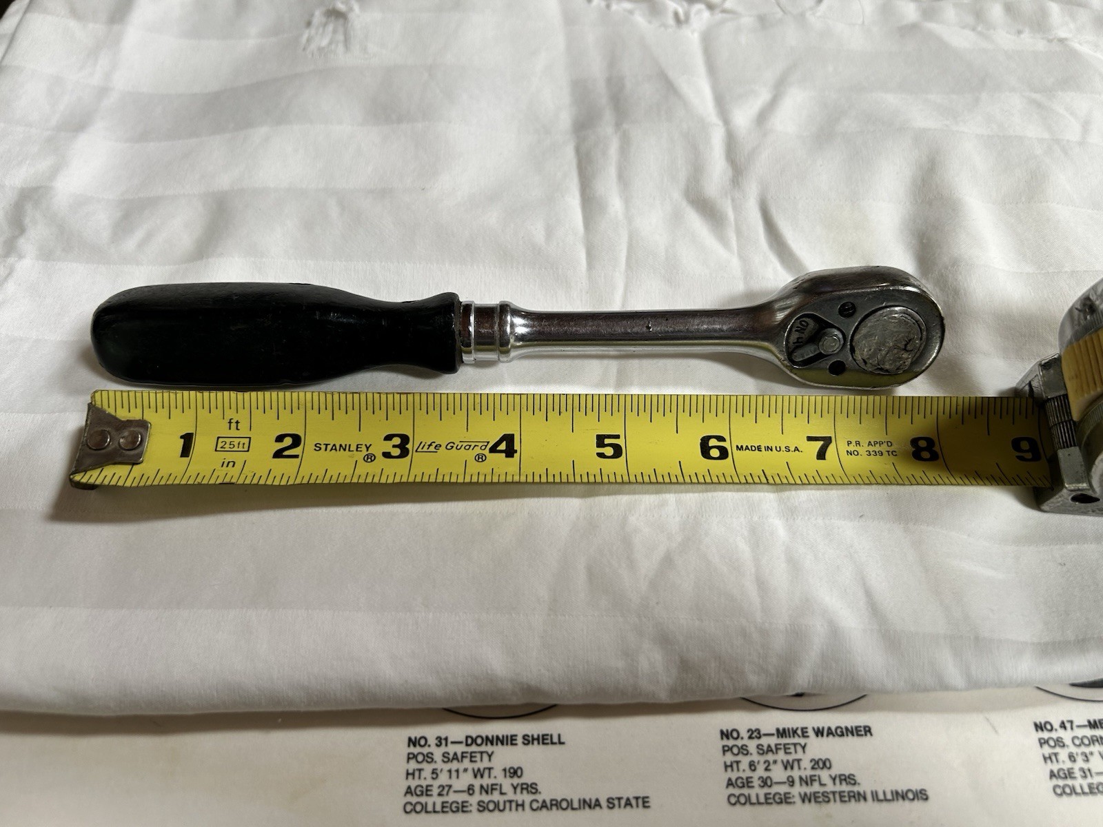 Snap On Tool 3/8 Drive Socket-Ratchet F726 Black Hard Handle 8” Long Unmarked