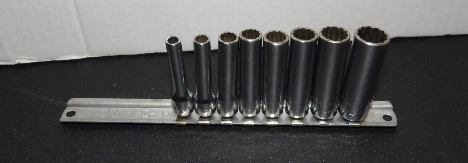 SNAP-ON TOOLS 8 PIECE 1/4 DRIVE SAE. DEEP CHROME 6 POINT SOCKET SET 110STMY