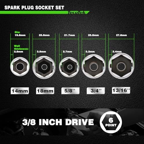 11-Piece Spark Plug Socket Set, 3/8″ Ratchet, Gap Tool, Universal Joint & Extens