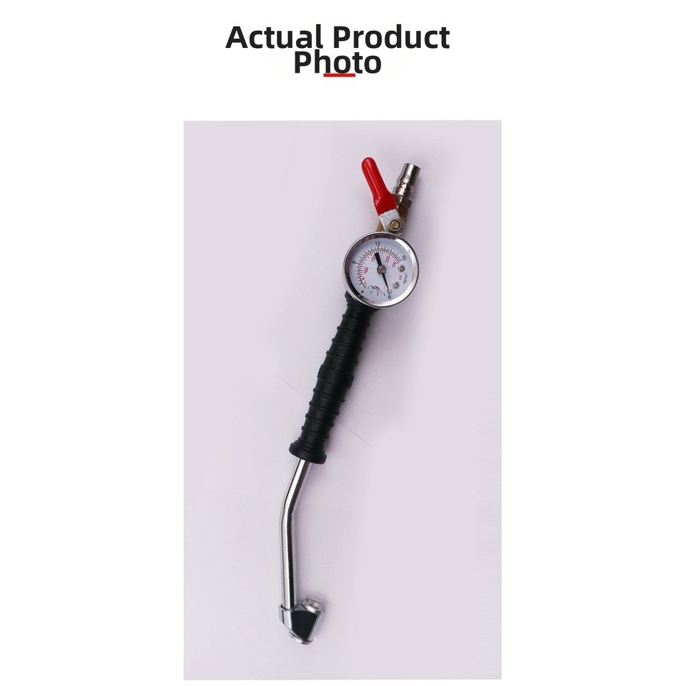 Heavy Duty Tire Air Pump Hose Extension with Pressure Gauge and Elbow Connector