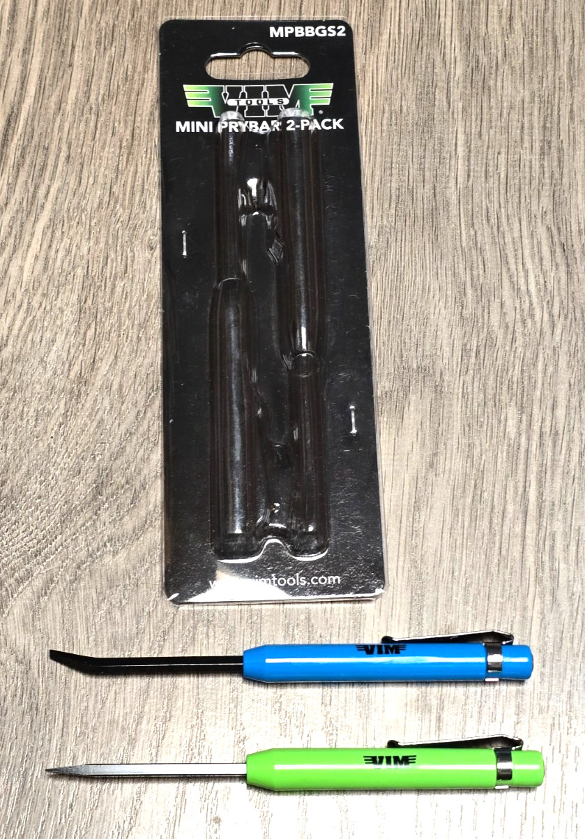 VIM Tools 2pc Straight & Angle Tip Mini Pocket Pry Bar Set w/Magnets #MPBBGS2