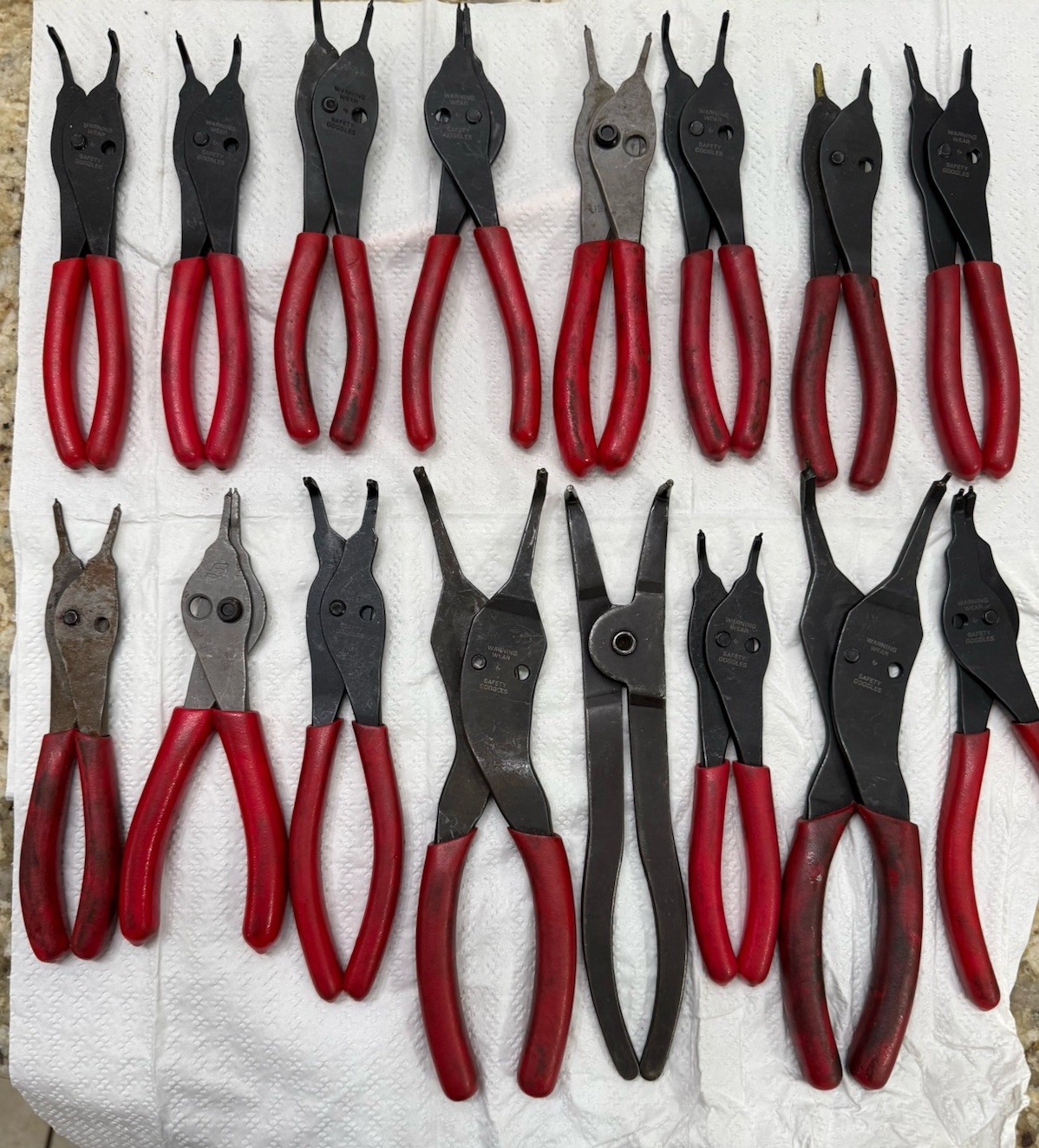 16 Snap On Snap Ring Pliers All Different Sizes Please See Pictures Adjustable