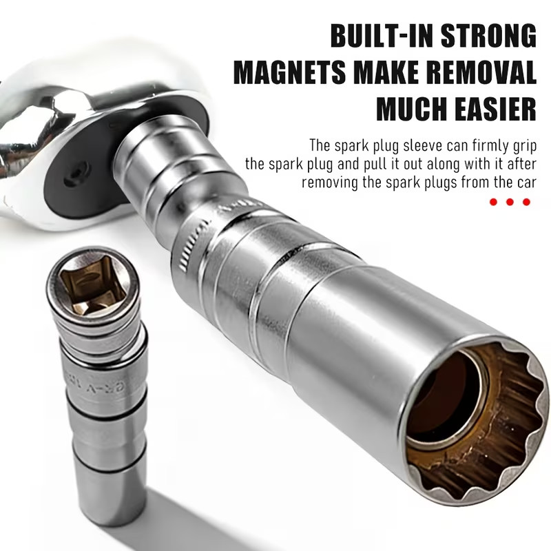 Set of 10 Magnetic Spark Plug Sockets with a 3/8″ Drive, Including a 6″ Extensio