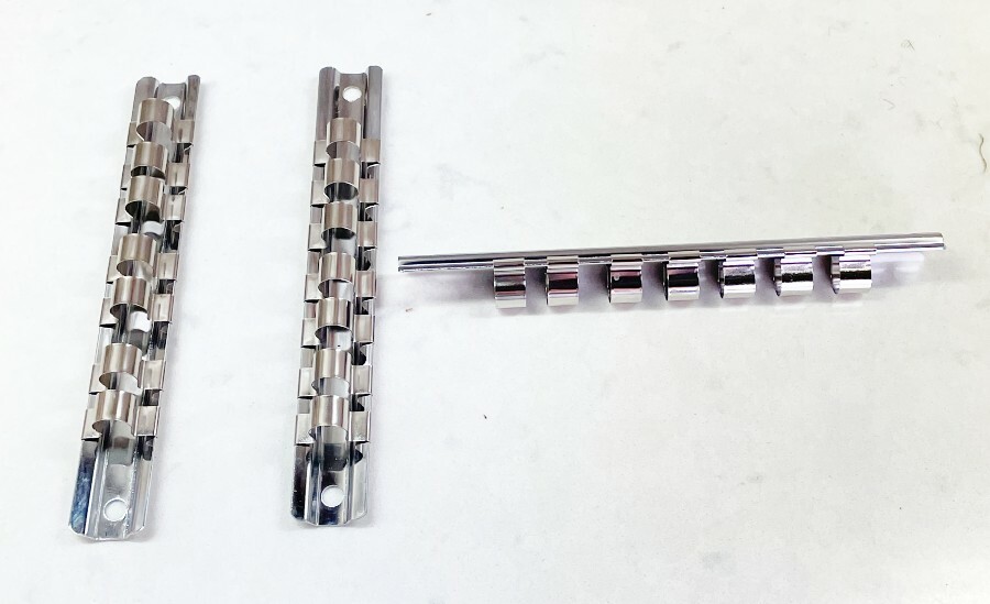 3 Piece 3/8 inch Drive Heavy Duty Steel Rail Sockets Holder Organizer Tools