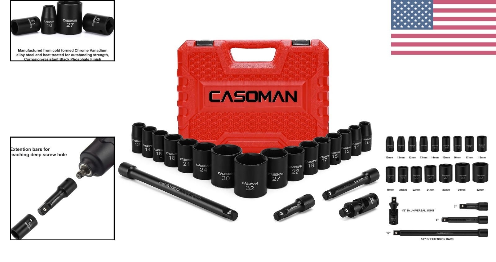 Metric 1/2-Inch Drive Impact Socket Set, 10mm-32mm – User-Friendly & Versatile