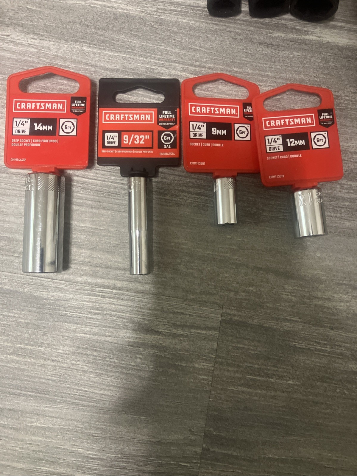 Craftsman ,9/32,9mm,12mm 14mm,6 Point 1/4″ Drive Polished Chrome Socket. 4 Pc.
