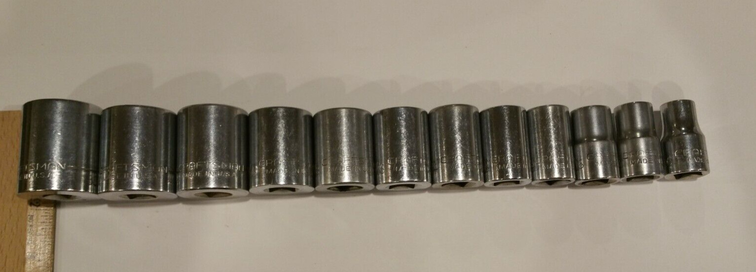Craftsman Vintage 12 Pc Socket Set 1/2″ Dr 12 Pt Shallow 7/16″ to 1 1/8″ V USA