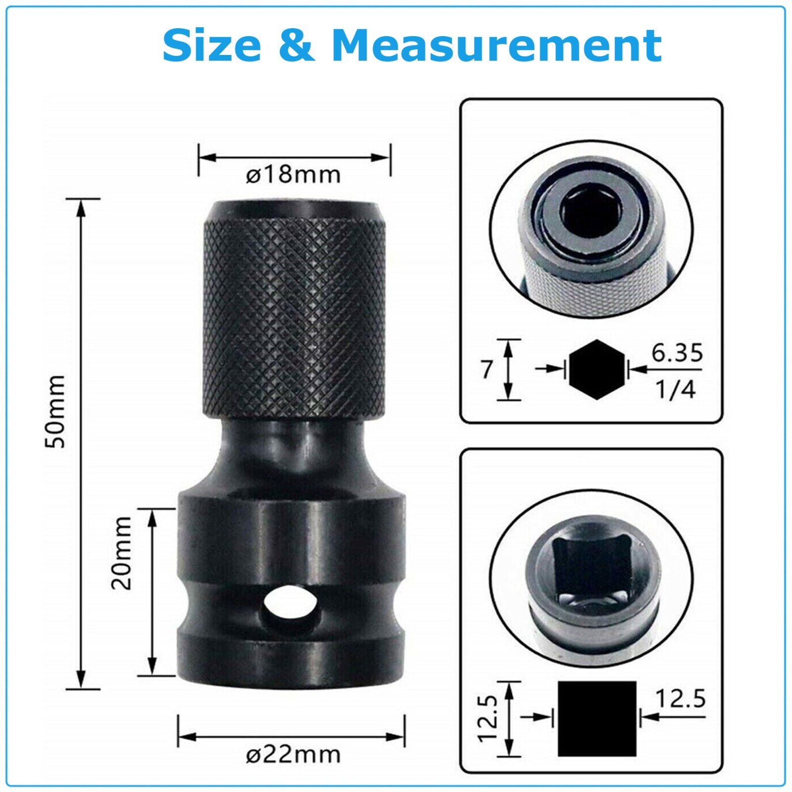 2Pcs 1/2″ Drive To 1/4″ Socket Adapter for IMPACT WRENCH Hex Drill Chuck Convert
