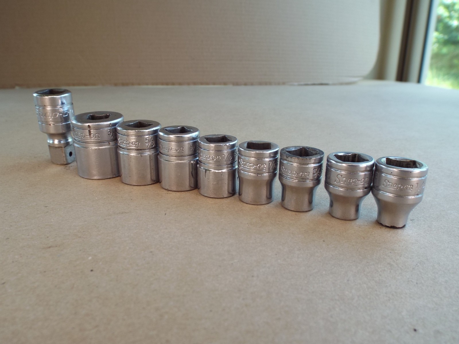 VTG Snap-on 8 Pc Socket & 1 Ext Lot 3/8 Dr 6 Point USA Made (Please Read)